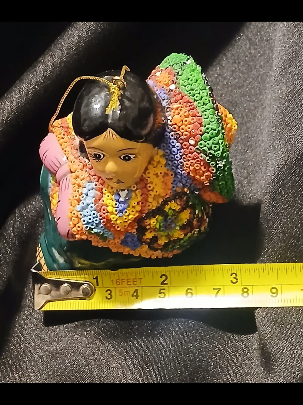 Handcrafted Mexican Folk Art Ornament  Intricate Sombrero Huichol Style Beaded